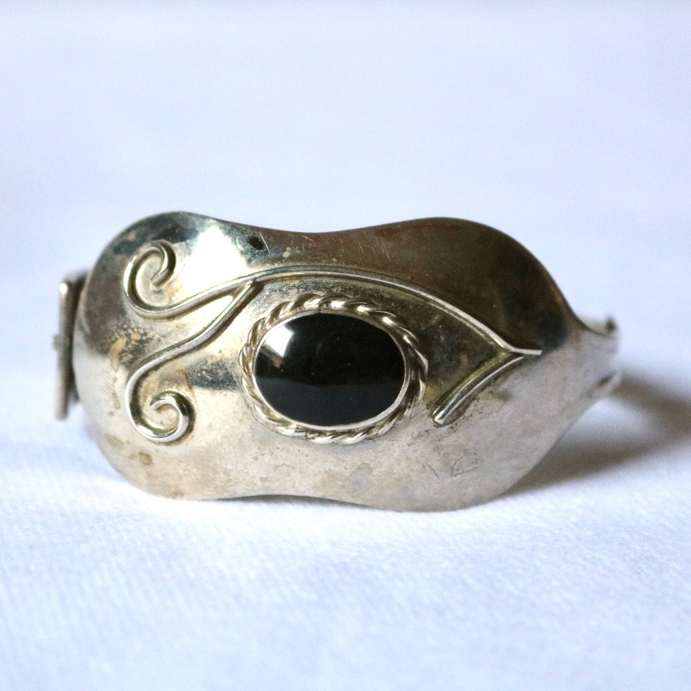 Unique Handmade Bracelet Spoon Silverware Onyx One Of A Kind Boho Summer